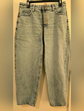 LOFT Light Wash Boyfriend Jeans with Rhinestone Detail